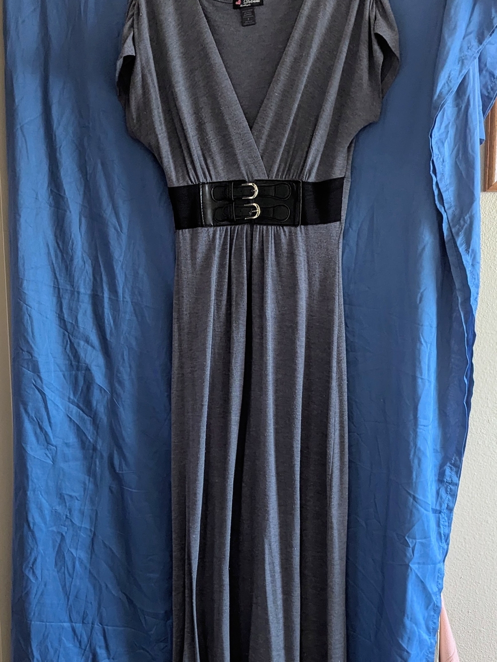 Delirious Charcoal Grey V‑Neck Maxi Dress with Wide Belt